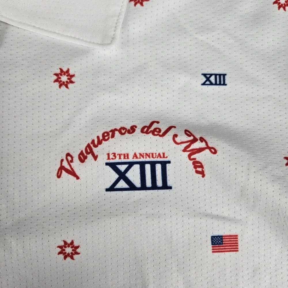 Adidas Polo Shirt Mens Large Vaqueros Del Mar XIII All Over Print Golf USA Flag